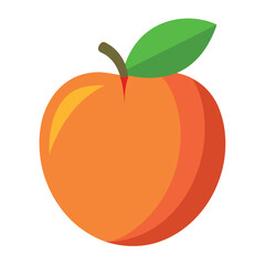 Illustration of a Ripe Orange Peach with a Green Leaf against a White Background, Vector Graphic