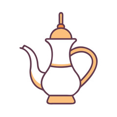 Elegant Arabian Coffee Pot Illustration with Ornate Details and Delicate Colors colorful vector icon