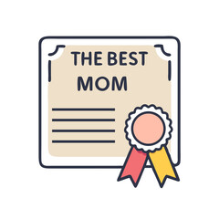 Cute Illustrated Mother's Day Certificate for the Best Mom Ever colorful vector icon