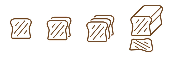 Bread slices line icons. Toast bread linear icons set isolated on transparent background. Toast bread slices vector illustration. Editable stroke.