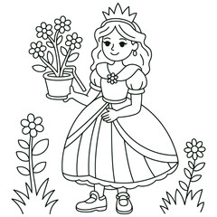 Fototapeta premium Adorable Little Princess Holding a Flower Pot in a Magical Garden