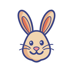 Cute Cartoon Bunny Face with Large Ears Vector Illustration Isolated colorful vector icon