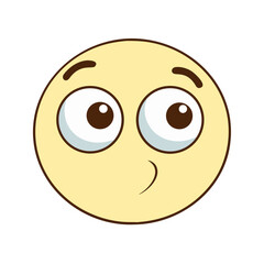 A whimsical light yellow smiley face expressing thoughtfulness or suspicion with cartoon features colorful vector icon