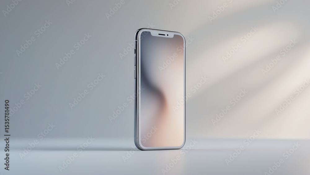 Poster elegant smartphone mockup displaying screen design and minimalist shadows against a soft background