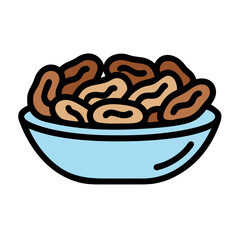 A bowl of dates in a simple flat vector illustration style colorful vector icon