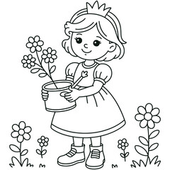 Adorable Little Princess Holding a Flower Pot in a Magical Garden