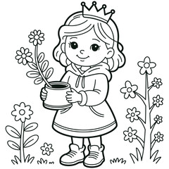 Adorable Little Princess Holding a Flower Pot in a Magical Garden