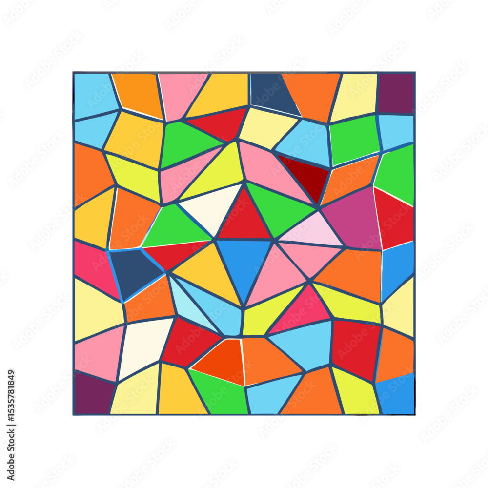 Poster abstract colorful geometric pattern with irregular shapes and dark blue borders colorful vector icon