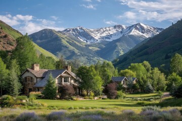 Mountain home scenic view landscape on white background