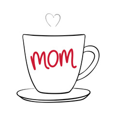 A delightful coffee or tea mug expressing love for Mom with heart colorful vector icon