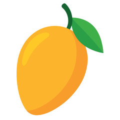 Bright Yellow Mango with Green Leaf, Isolated on White Background, Fruit Illustration