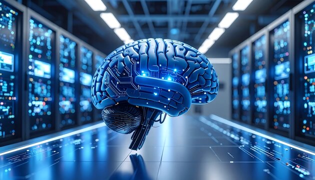Artificial intelligence brain in server room - Powered by Adobe