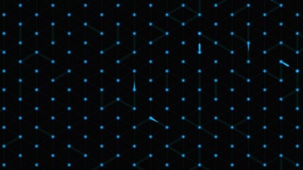 Hexagonal Grid Animation with Electric Sparks Jumping Between Random Nodes in a Symmetrical High-Tech Neural Net Loop - Powered by Adobe