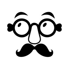 Funny disguise with big glasses, nose and mustache, perfect for pranks colorful vector icon