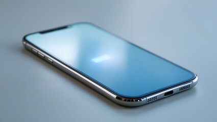 Modern smartphone display with loading animation lying on minimalist plain white surface