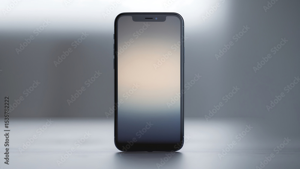 Poster modern smartphone displaying a gradual color scheme against a clean, blurred background