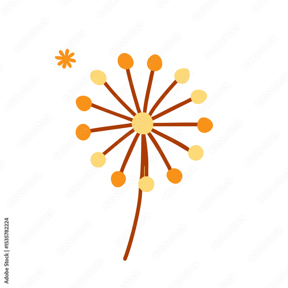 Poster modern stylized dandelion with seed blowing off in a simple and clean design colorful vector icon