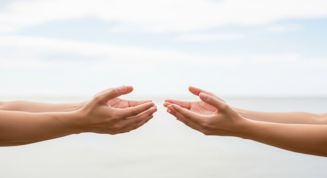 Two hands reaching out with open palms, symbolizing connection, help, or giving. Minimalist and impactful. - Powered by Adobe