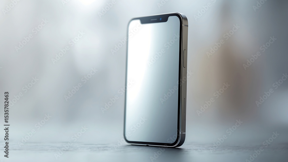 Poster modern smartphone on a table with blank screen for mockup or presentation