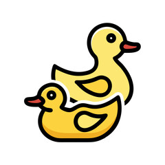 Two yellow rubber ducks stacked on top of each other in cartoon style colorful vector icon