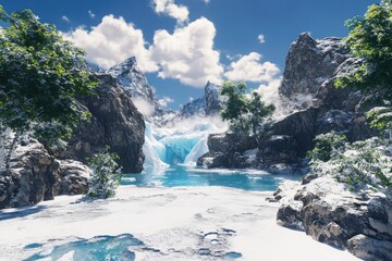 An ultra realistic scene depicting climate change impact on glaciers and polar regions in a natural environment.