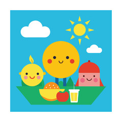 Fototapeta premium Family Picnic with Sun and Delicious Food