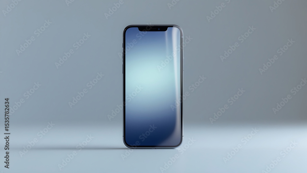 Poster modern smartphone with blank screen displayed against a soft blue background