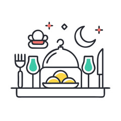 Elegant Iftar dinner vector illustration with moon and stars theme design colorful vector icon