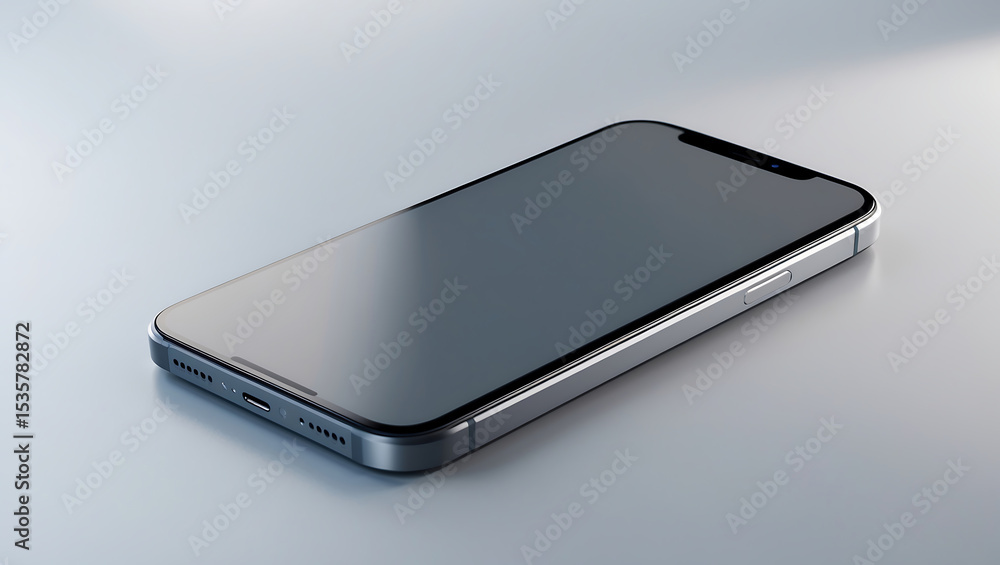 Poster realistic studio shot of a modern smartphone with a sleek metallic design and clear display