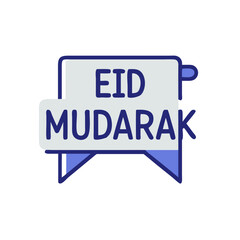 Stylized Eid Mubarak Wishing Badge with Blue Accents and Simple Shapes colorful vector icon