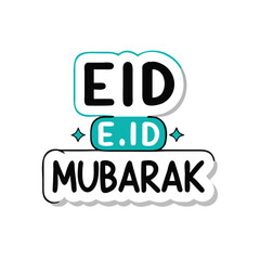 Stylized Eid Mubarak Greeting with Modern Typography and Teal Accents colorful vector icon