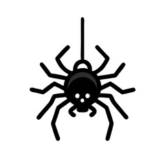 Obraz premium Cartoon black spider dangling from a thread isolated on a transparent background colorful vector icon