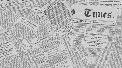 Vintage newspaper page detailing historical events and headlines from 1865