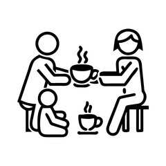 Iconographic representation of a family sharing coffee together in a cozy setting colorful vector icon