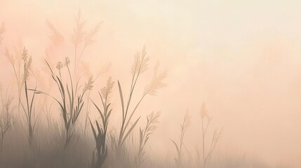 A hazy photo shows flower grass in a garden with a gentle, light color backdrop.
