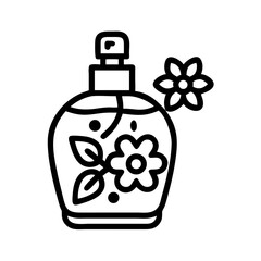 Elegant floral perfume bottle with blossoming flowers and intricate leaf design colorful vector icon