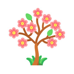 Whimsical Cherry Blossom Tree with Pink Flowers and Bright Green Leaves colorful vector icon