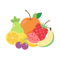 Bright and colorful fruit medley featuring apple, watermelon, lemon and banana colorful vector icon