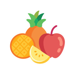 Stylized Fresh Fruit Medley of Pineapple, Apple, and Sliced Nectarine colorful vector icon