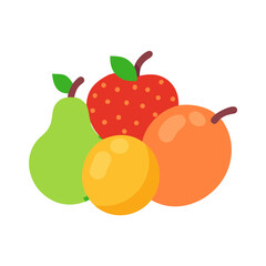 Vibrant Cartoon Fruit Arrangement on transparent background Displaying Freshness and Health colorful vector icon