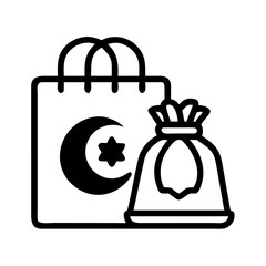 Shopping Bag with Islamic Star and Crescent and a Treat Bag colorful vector icon