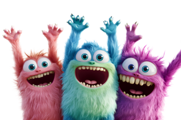 Their arms are raised in the air against a transparent background (3)