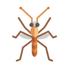 Stylized brown and orange insect with grey eyes on a transparent background colorful vector icon