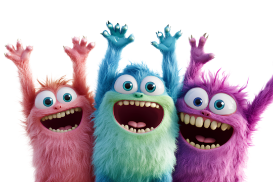 Their arms are raised in the air against a transparent background (3)