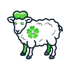 St Patricks Day lucky clover green sheep cartoon illustration graphic art colorful vector icon