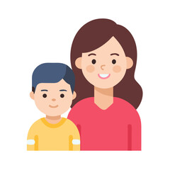 A warm cartoon illustration of a mother and son together smiling colorful vector icon