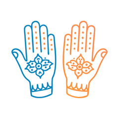 Stylized Hand Designs with Henna Inspired Floral and Dot Patterns colorful vector icon