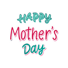 Cheerful illustration of Happy Mother's Day in playful teal and pink font colorful vector icon