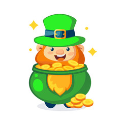 Cute Leprechaun Character in a Pot of Gold, Perfect for St Patricks Day colorful vector icon
