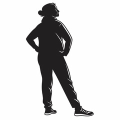 Silhouette of a Woman in Athletic Wear Standing with Hands on Hips
